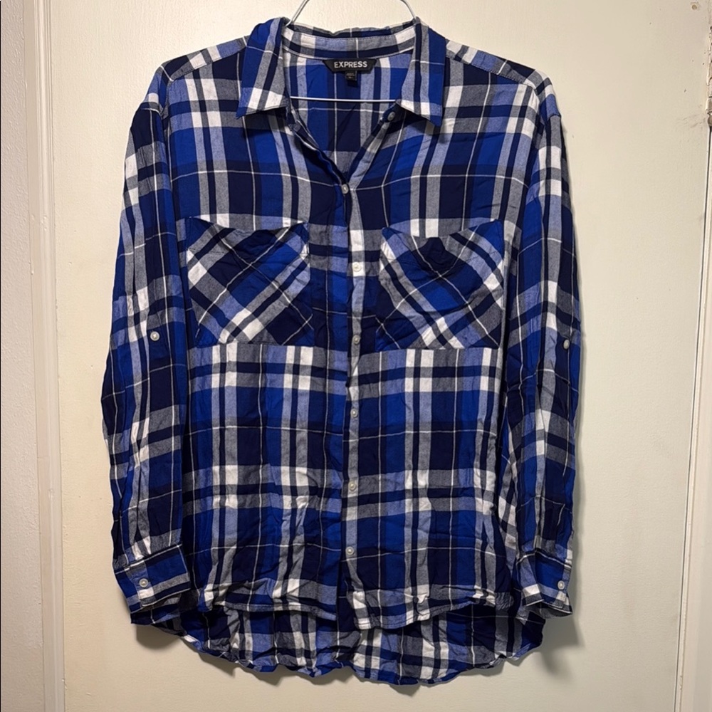 Express Blue and White Button Down Shirt